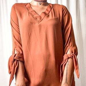 💸 Worthington Solid Brown Chiffon V-neck Blouse Shirt Size Small